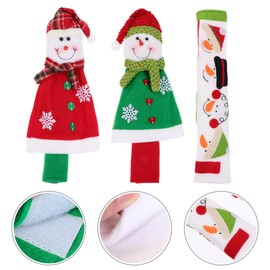 Mobestech 3pcs Christmas Refrigerator Door Handle Festive Kitchen Appliance Protector Adorable Snowman Design Prevents Stains Water Fingerprints Comfortable Cloth Material