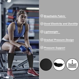 Novetec Calf Compression Sleeves for Men & Women (20-30mmhg) - Leg Compression Sleeve for Running, Cycling, Shin Splints Support, Relieve Legs Pain, Travel (One Pair)(Black,L)