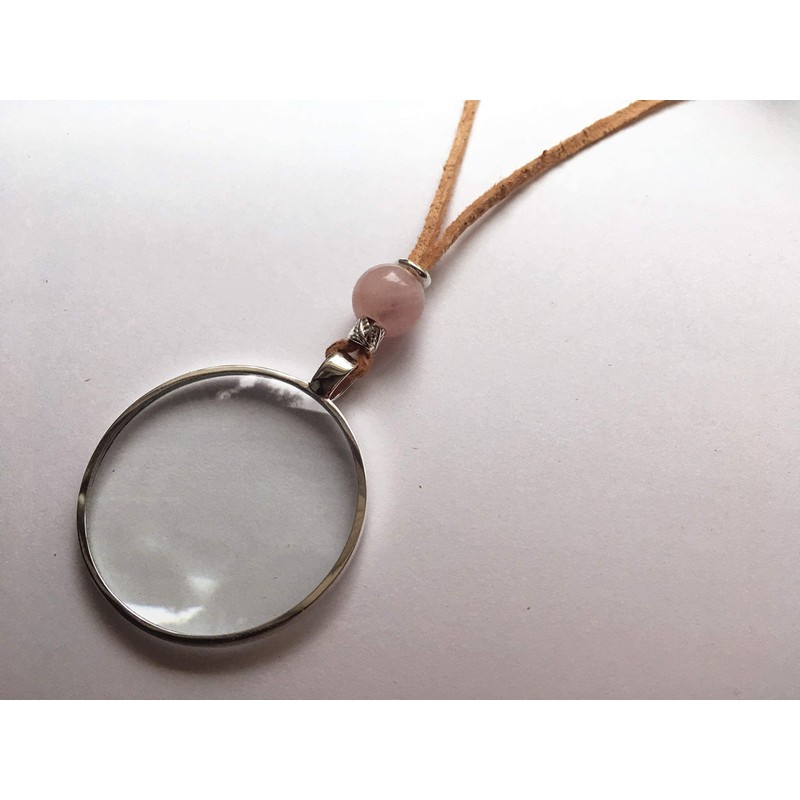 Magnifying Glass Necklace, Sterling Silver with Healing Gem Stone Crystal,