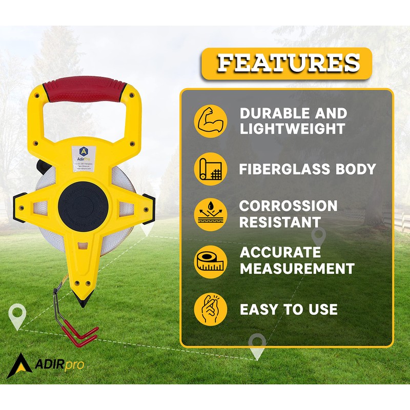 AdirPro 100 ft Fiberglass Measuring Tape | Appraiser's Tape Rule