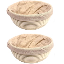 Vollum Banneton Bread Proofing Basket Sourdough Proofing Basket for Beginners & Professional Bakers, Handwoven Rattan Cane Bread Maker with Linen for Artisan Breads, 8.5 x 3 In, 1-Lb Round - Set of 2