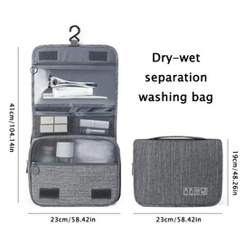 FFWTPY Hanging Toiletry Bag Waterproof Travel Culture Organiser with Hook Compact Portable Cosmetic Bag for Men and Women Toiletry Bag Storage Bag, gray