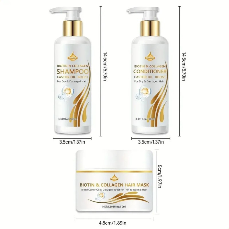 Kit Shampoo Acondicionador Y Mascarilla Biotina Colágeno