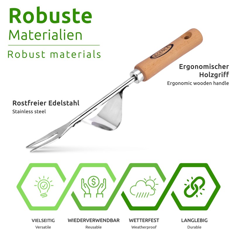 ECENCE Stainless Steel Weeder with Wooden Handle, Manual Weeder for
