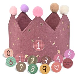 JOYUE Birthday Crown for Children, Fabric Birthday Crown with Velcro Buttons, Interchangeable Numbers from 0-9, Unisex Crown for Children, Birthday Party Supplies (Carmine Red)