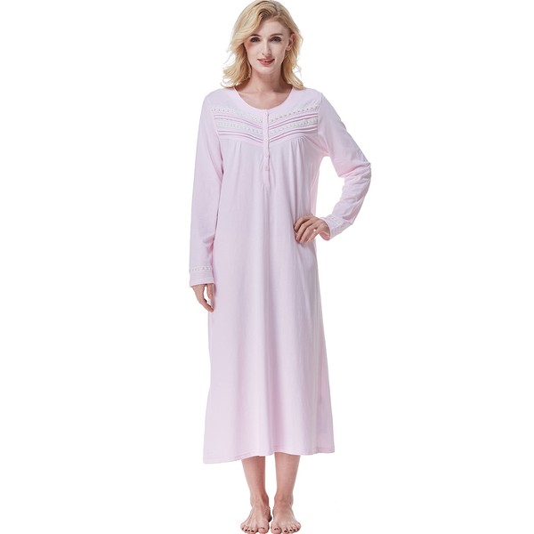 Keyocean Nightgown for Women, Soft Cotton Lightweight Comfy Ladies Long-sleeve