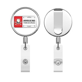 Anti Drug Grunge Slogan I Rather Eat Bugs Round ID Badge Key Card Tag Holder Badge Retractable Reel Badge Holder with Belt Clip