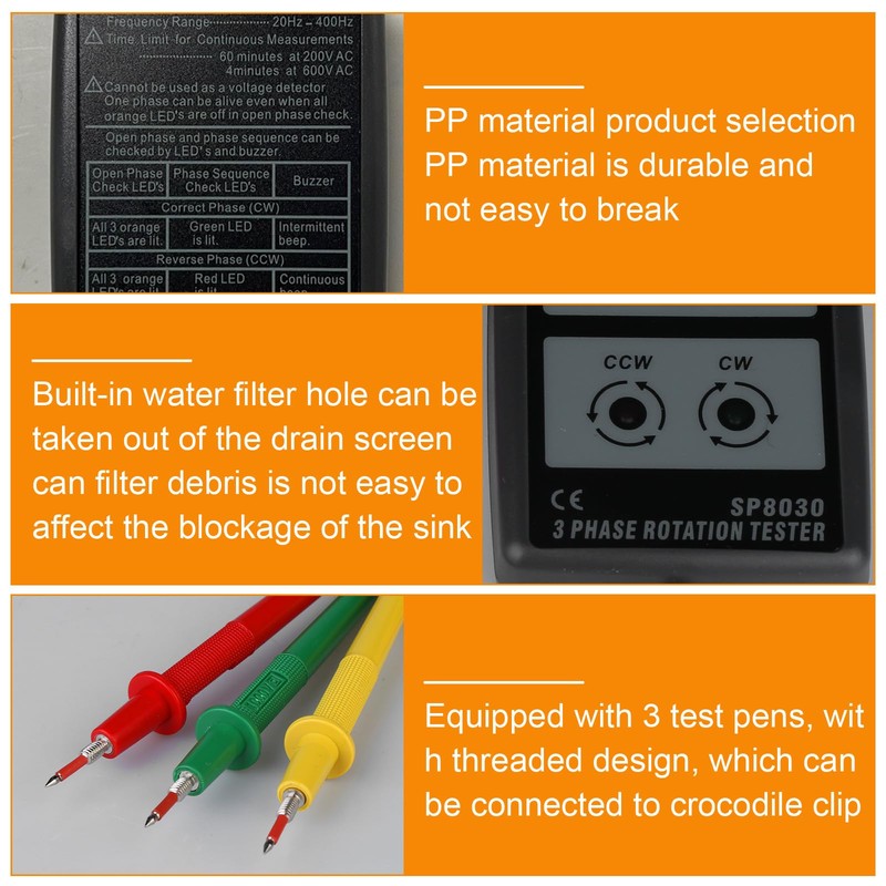 Phase Tester Rotary Field Meter Digital Phase Display Sequence Tester:
