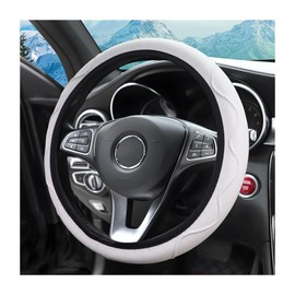 zipelo 14.5-15 Inch Car Steering Wheel Covers, Breathable Anti-Slip PU Microfiber Leather Vehicle Steering Wheel Protector Auto Interior Decorations for Men Women, Universal for SUV Truck RV (White)