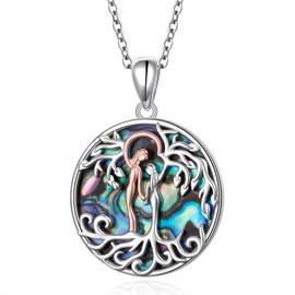 Tree of Life Necklace 925 Sterling Silver Sister with Abalone Shell Pendant Tree of Life Necklace Birthday Christmas Jewelry for Mom Sisters Friend Family