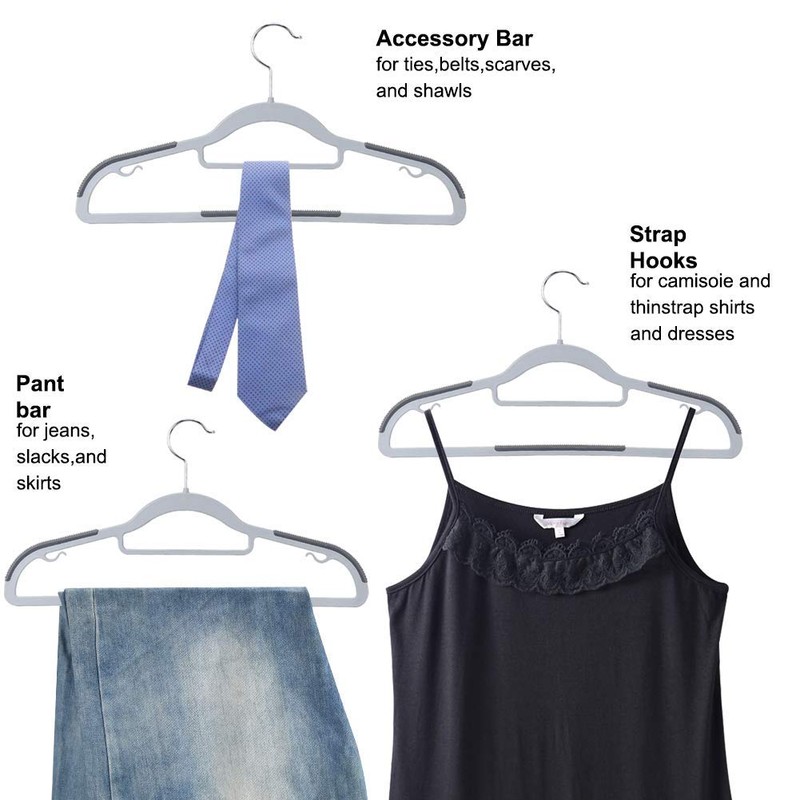 OIKA 50 Pack Non-Slip Plastic Hangers with Tie Rack, Slim