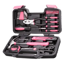 CARTMAN 39Piece Tool Set General Household Hand Tool Kit with Plastic Toolbox Storage Case Pink