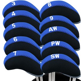 FINGER TEN Golf Iron Head Covers with Number Printed Value 10 Pcs/Set, Golf Headcovers for Iron Club with Durable Portable Fit All Irons Clubs(Blue Without Top Window)