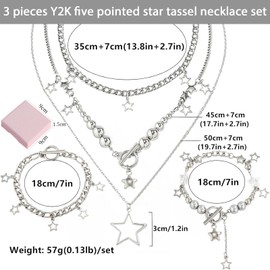 Nayyana 3 Pieces Silver Star Necklace Y2K Jewelry Set Grunge Necklace Kawaii Cute Necklaces Aesthetic Vintage Emo Jewelry Christmas New Year Jewelry Gift for Women