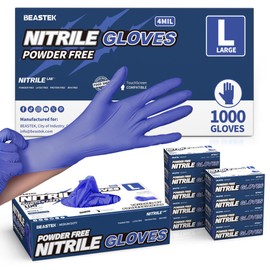 Beastek Nitrile Exam Gloves, 4 Mil 1000 Pcs, Powder-Free Latex-Free Medical Cooking Food-Safe Disposable Gloves, Blue Violet (Large)