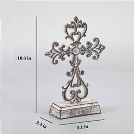 Retrome Metal Cross Stand Tabletop for Home Decor, 10.6" H for Standing Cross with Stand, Rustic Finish