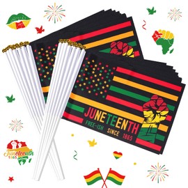 Hahafelt 54 Pcs Juneteenth Flags Mini Juneteenth Decorations Small Handheld Flags Stick Black History Month 1865 Celebrate Freedom for Africa American Party Favors Parades Event Decoration