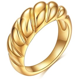Silver Smile Croissant Dome Shaped Ring, Braided Twisted Chunky and Gold Plated Ring for Women, Girls, Statement Ring for Birthday Gift, Anniversary and Wedding