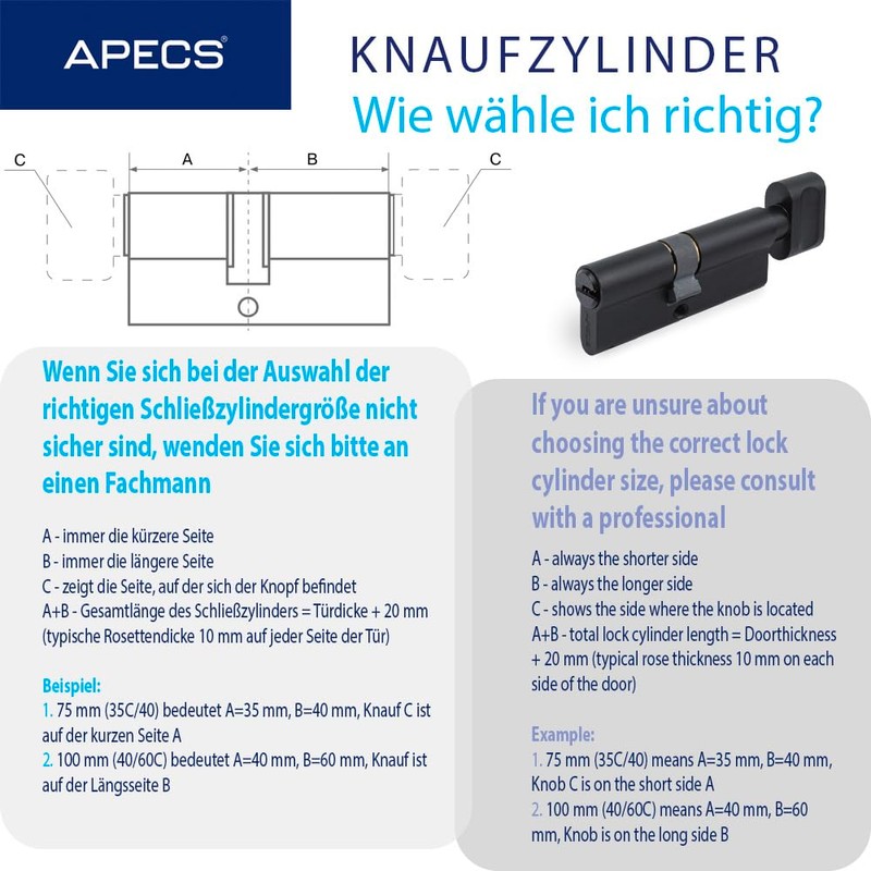 Knob Cylinder Black APECS Lock Cylinder with Knob Cylinder Lock