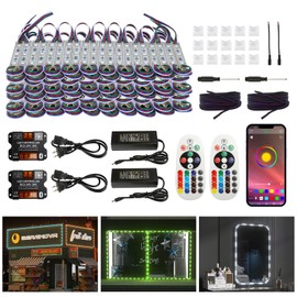 BEAMNOVA 80Ft RGB Commercial Storefront Light Kit, Bluetooth App Control, Remote, AC 120V to DC 12V Voltage Transformer, SMD 5050 LED Beads, IP65 Waterproof Adhesive Light Modules