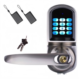EZlock ELC01-V2.0 Electronic Backlit Keypad Keyless Entry Door Lever Lock, Unlock with Code, Card, Physical Keys, Auto-Lock, Passage Mode, Voice Operating System, Left-Handed