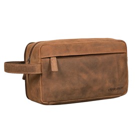 STILORD 'Marbella' Toiletry Bag Men's Leather Toiletry Bag Women's Genuine Leather Travel Cosmetic Bag Large Wash Bag Makeup Bag with Compartments Waterproof Travel Hand Luggage, Bergamo - Brown,