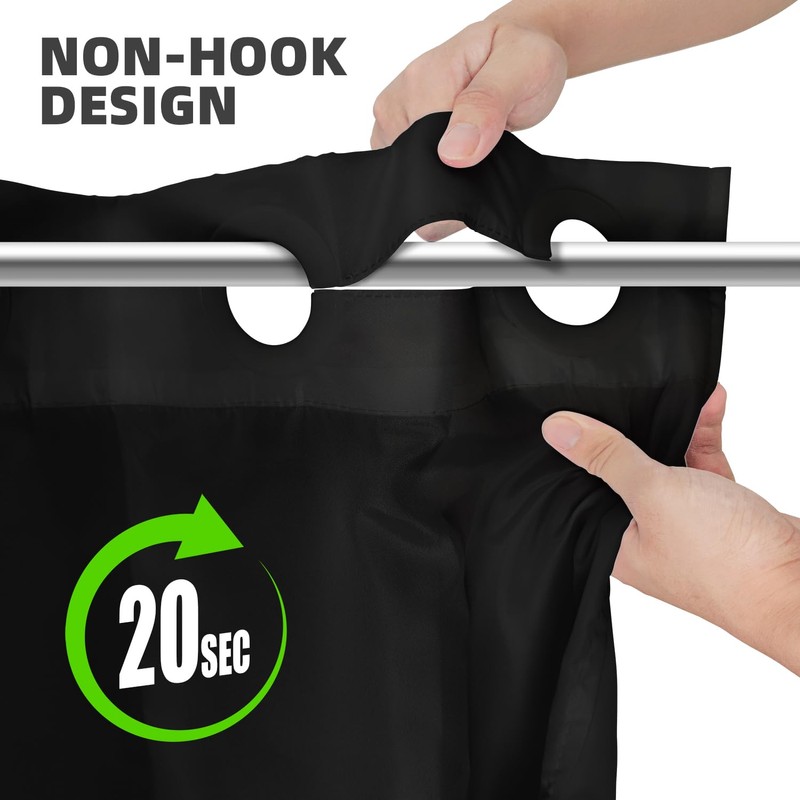 Curoayood no Hook Black Shower Curtain for Bathroom,Machine Washable Light