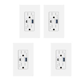 65W USB C Outlet,KCMYTONER High Speed Charging USB C Wall Outlet, Type C Supports PD 3.0, Type A Supports Quick Charger 3.0,15A Outlet with USB C, Wall Plate Included, UL Listed 4PK