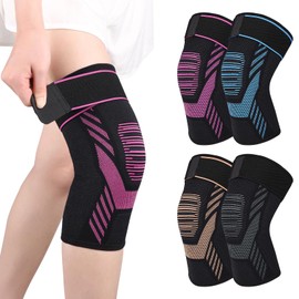 Knee Compression Sleeve with Strap Knee Sleeve for Men and Women Sport Knee Support Brace for Sports Runner Meniscus Tear ACL Arthritis Knee Pain (Pink, Small)