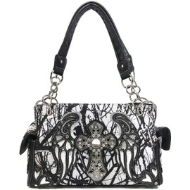 Zelris Camouflage Shine Glow Cross Wings Women Conceal Carry Handbag with Wallet (Black)