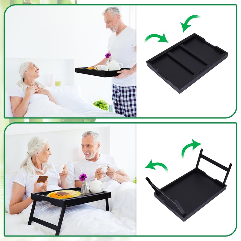 Artmeer Bamboo Bed Tray Table with Folding Legs, Phone/Tablet Holder,