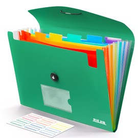 Accordian File Organizer 7 Pocket Expanding File Folder with Labels, Plastic Expandable File Folder for Documents Letter Size A4 Papers - Green