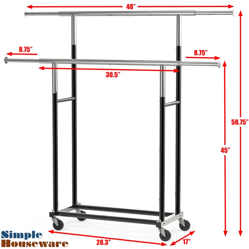 Simple Houseware Standard Double Rod Garment Rack, Black