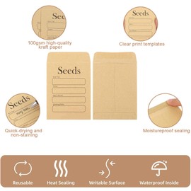 Xbopetda 100 Pcs Seed Envelopes, 50 Pcs Plant Labels and 2 Marker Pens