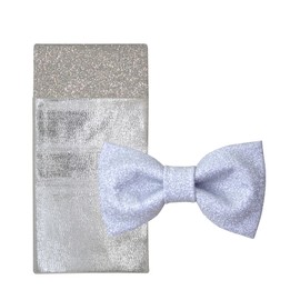 Men's Plain Color Pre-tied Bow Tie and Pocket Square Set | Glitter Sparkling Bow Tie set for men and women | CK Bow Tie (Silver Set Bow Tie & Pocket Square)
