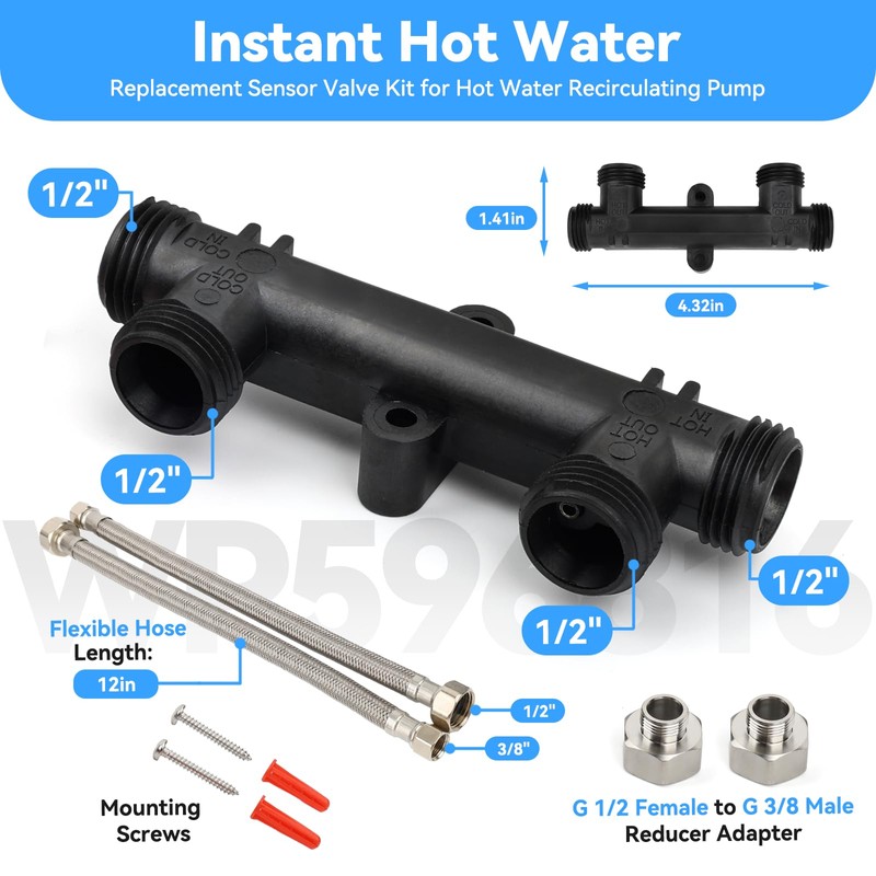 Frutlait WP596816 Sensor Valve Kit for watts Recirculating Hot Water