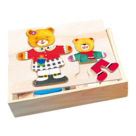 Bino Ankleidepuzzle Mutter + Kind Puzzle Legepuzzle aus Holz Spielzeug für Kinder ab 3 Jahre (36-Teilig, wechselbare Bekleidungsteile, fördert die Feinmotorik und Kreativität), Bunt