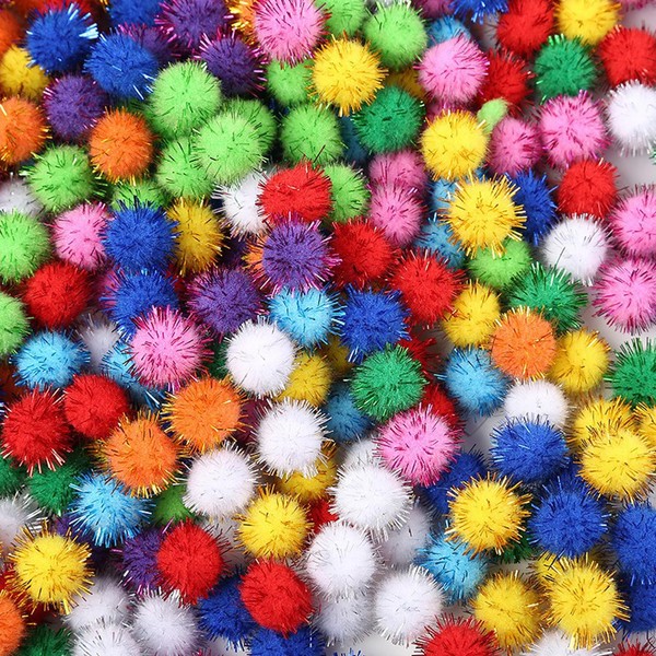 100 Pcs Pom Poms Balls, 0.8 inch (2 cm), Glitter Balls, Colorful Pom Poms, DIY Handmade, Accessory Parts, Clothes, Bag, Christmas Tree Decoration, Hair Balls, Small Balls, Cute, Random Colors