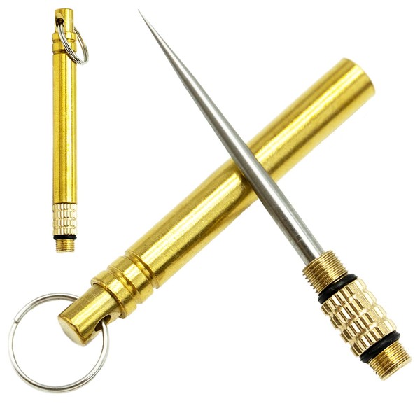 2Pcs Portable Titanium Toothpicks Metal Toothpick with Protective Holder Key Ring Fruit Stick Stainless Steel Toothpicks for Outdoor Picnic and Camping (Brass)