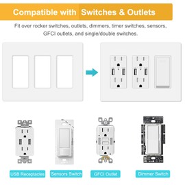 MLLIZH 3-Gang Screwless Wall Plate Cover, Decorator Outlet Cover for Light Switches, Dimmers, GFCI, Receptacle, UL Listed, White (6-Pack)