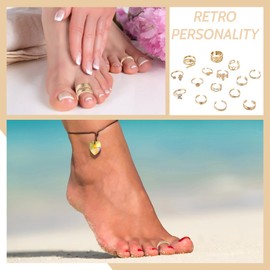 VURYAPI Pack of 15 toe rings, women's foot rings, women's toe ring, stainless steel toe ring, silver women's toe rings, women's toe rings for women, toe ring (gold)