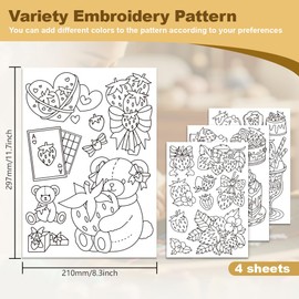 DOODLREAM 27Pcs Strawberry Embroidery Pattern Stabilizers, 8.3”x11.7” Strawberry Dessert Water Soluble Stick and Stitch Embroidery Stickers, 4 Sheets Cartoon Hand Sewing DIY Embroidery Transfer Paper