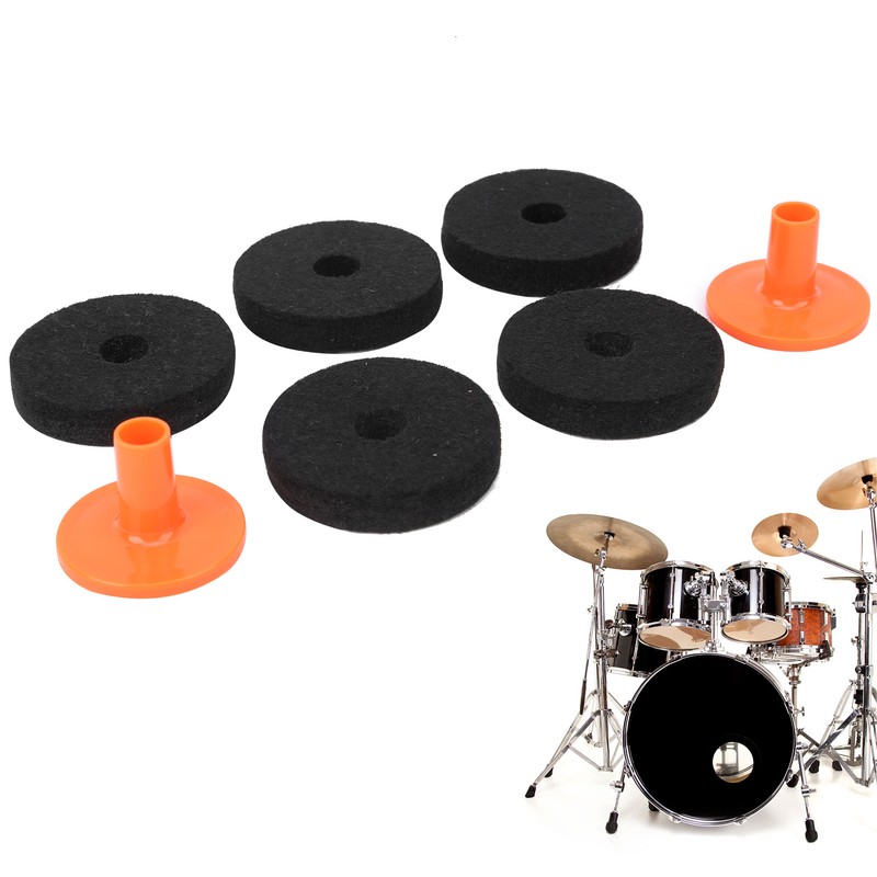 7Pcs Drum Felt Pad Kit Black Orange Red Wear Resistant