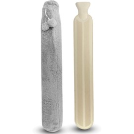 Long Hot Water Bottle | Soft Fleece Cover | 2L Rubber Water Bottle | Hot Water Bottle for Neck, Back, Legs & Shoulder | Pukkr (Grey)