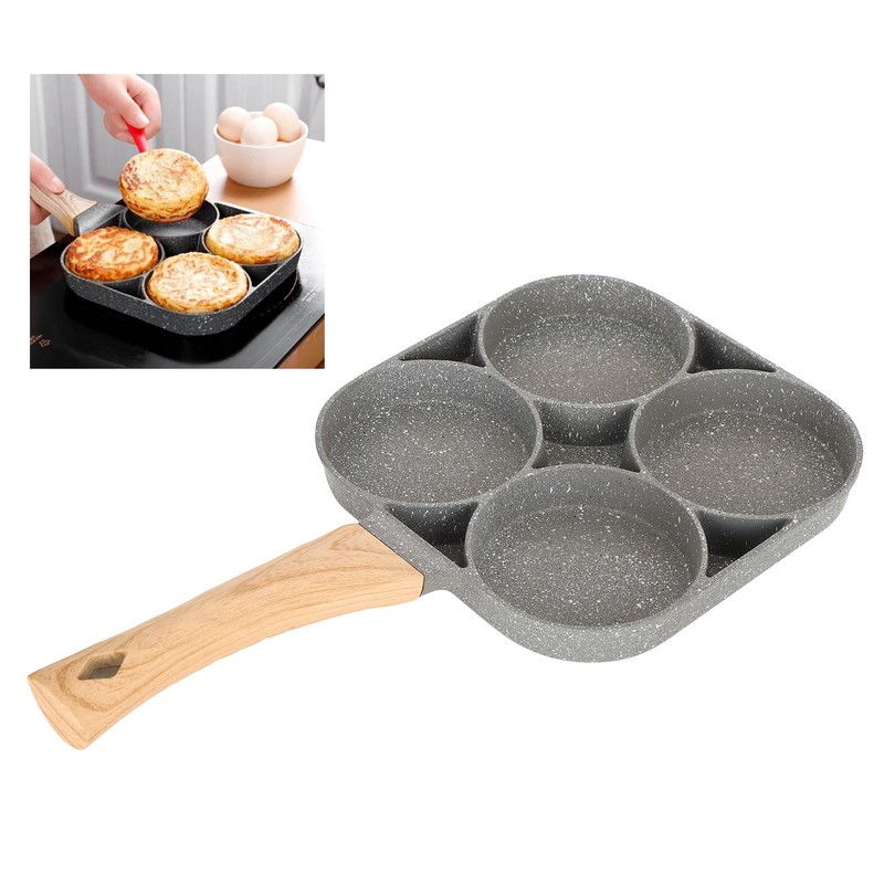 4‑Hole Egg Frying Pot Pancake Pan with Wood Handle for