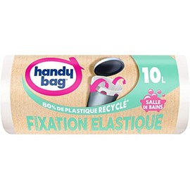 Handy Bag 15 x 10 Litre 80% Recycled Plastic Bin Liners with Elastic Seal for Small Bin 40x40cm
