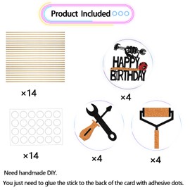 12Pcs Construction Birthday Party Table Decorations Decorator Happy Birthday Centerpiece Sticks Construction Tape Measure Screwdrivers Party Supplies Black Orange Glitter