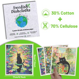 InIsaJace Swedish Dishcloths for Kitchen, 6 Pack Oil Painting Black Cat Reusable Paper Towels Washable, Absorbent Dish Rags for Washing Dishes Housewarming Gifts