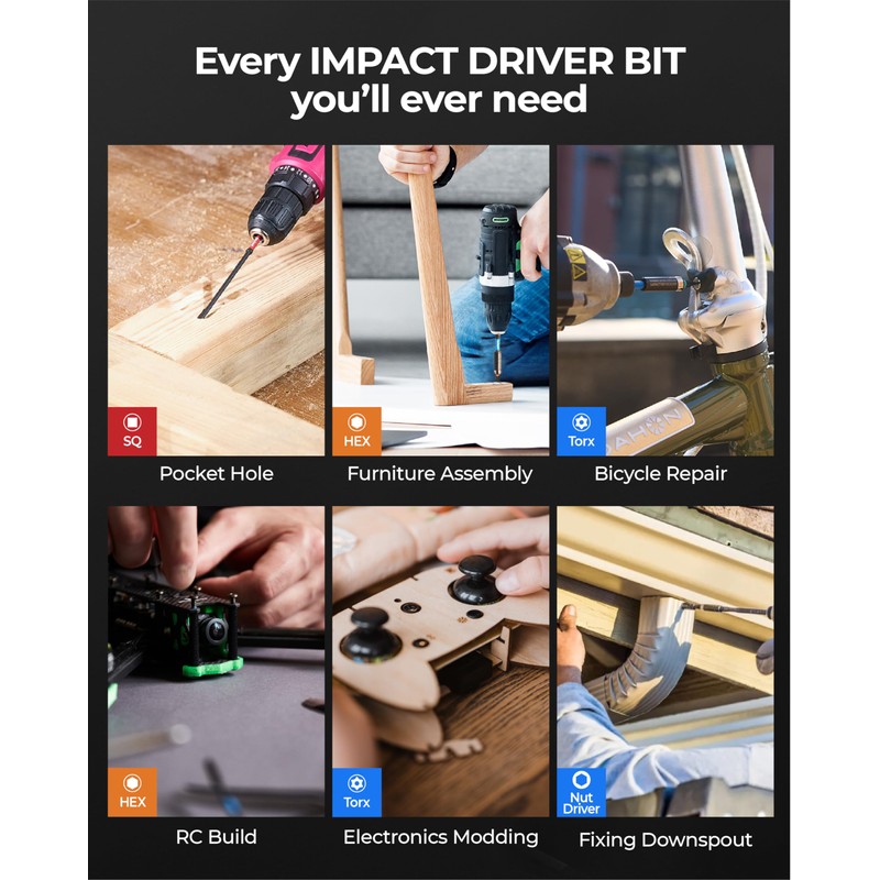 toolant Impact Driver Bit Set,52-Piece S2 Steel Screwdriver Bit Set,Hex,Torx,Phillips,Slotted,Square