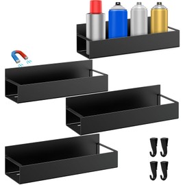 4 Pcs Magnetic Spray Can Holder, Magnet Toolbox Holder, Wall Mounted Spray Bottle Rack, Mechanic Paint Can Organizer, Tool Box Storage Rack for Garage Home Workspace (Black)